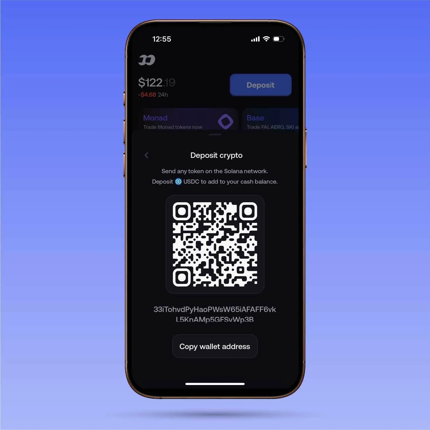 fomo USDC deposit: QR and wallet address