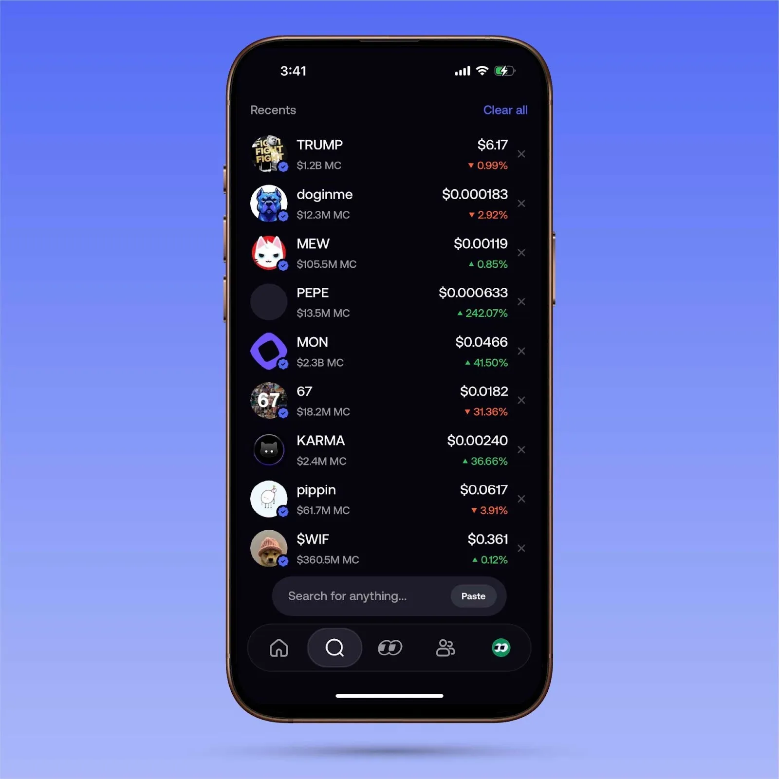 fomo search surface for tokens and people